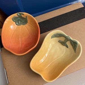 2 WILLIAMS SONOMA JARDIN POTAGER AUTUMN DIPPING BOWLS PUMPKIN & YELLOW PEPPER  #